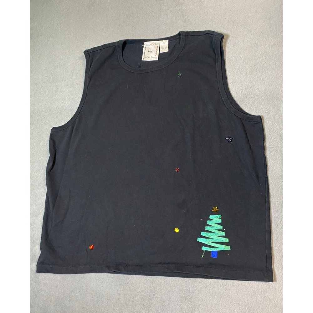 Michael Simon Women's 2XL* Tree Beaded Sleeveless Knit Tank Artsy Art to Wear